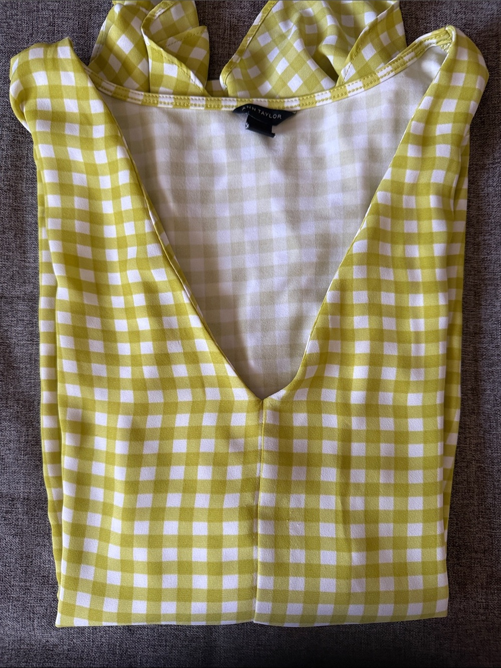 Ann Taylor Yellow Gingham V-Neck Ruffle Sleeve Blouse